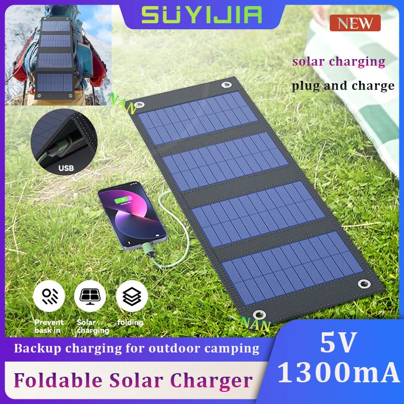Folding Solar Panel - 新発売の8Wソーラーパネル折りたたみ式バッグ。USB出力機能付きで、持ち運び可能な折りたたみ式ソーラー充電器。アウトドアキャンプや携帯用電源として最適。