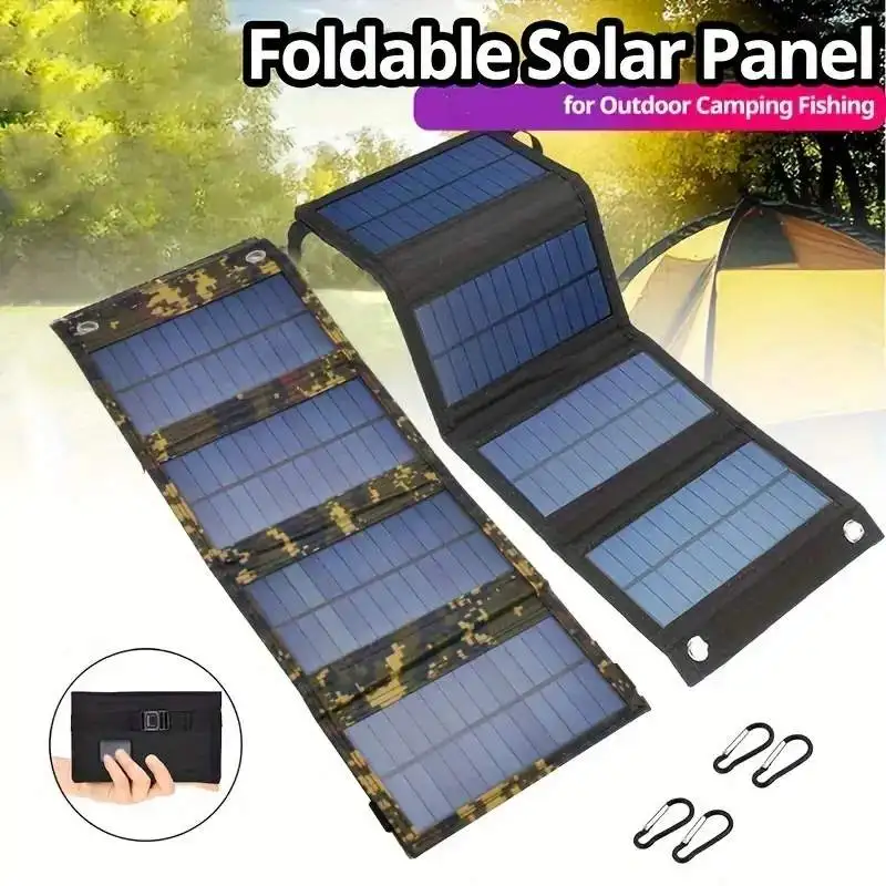 Folding Solar Panel - ポータブル USB 折りたたみソーラーパネル折りたたみソーラーパネル旅行携帯電話充電銀行懐中電灯ファン携帯電話バッグ