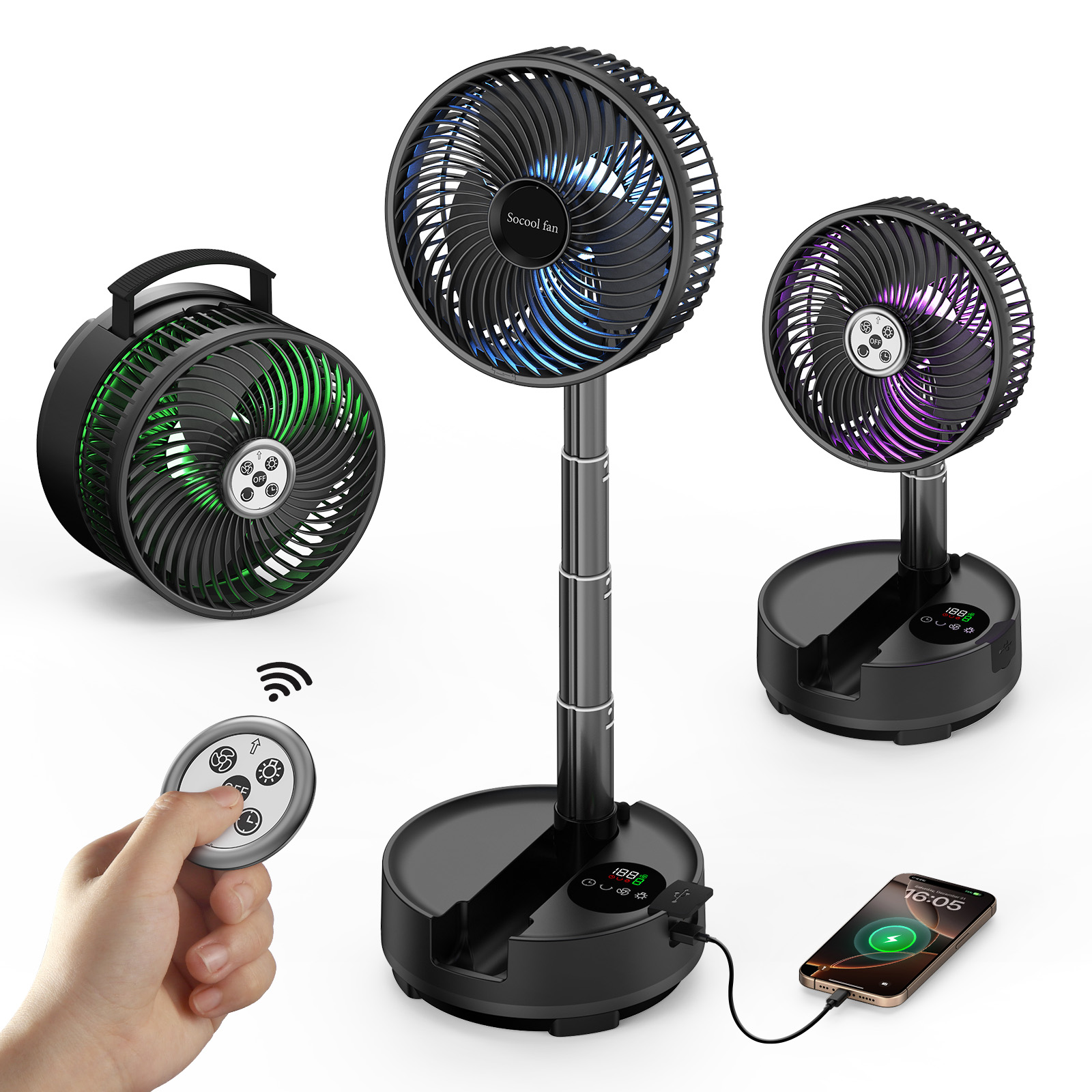 Renewable Energy Game - Socool 20000mAh ポータブル折りたたみ扇風機 8段階風速 & 自動首振り