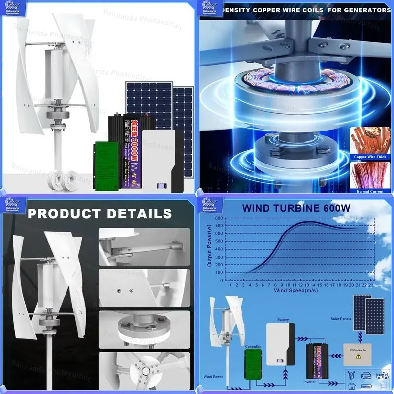 Wind Solar Hybrid Kit - 垂直風力タービン発電機ソーラーパネルハイブリッドシステムオフグリッド電源キット家庭用エネルギー貯蔵再生可能電力