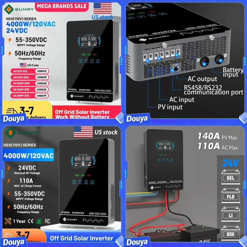 Sumry 4KW 120V オフグリッドソーラーインバータ - Pure Sine Wave Inverter のレビューと価格